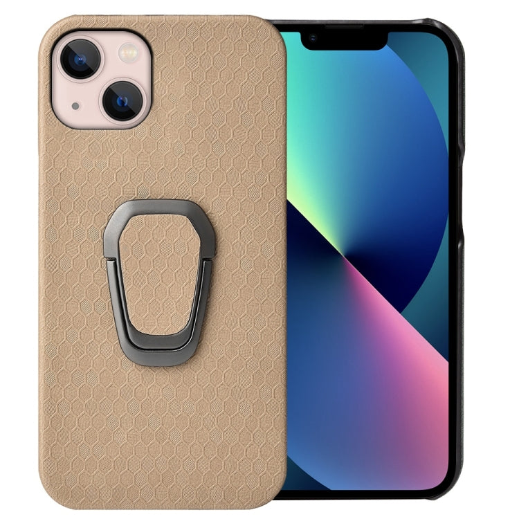 Ring Holder Honeycomb PU Phone Case For iPhone 14, For iPhone 14