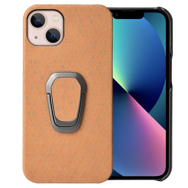 Ring Holder Honeycomb PU Phone Case For iPhone 14, For iPhone 14