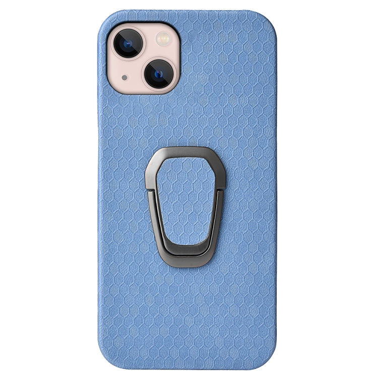For  iPhone 14 Max Ring Holder Honeycomb PU Phone Case, For iPhone 14 Plus