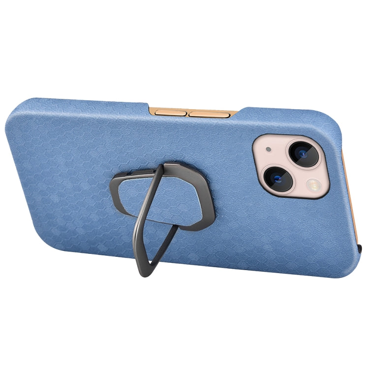 For  iPhone 14 Max Ring Holder Honeycomb PU Phone Case, For iPhone 14 Plus