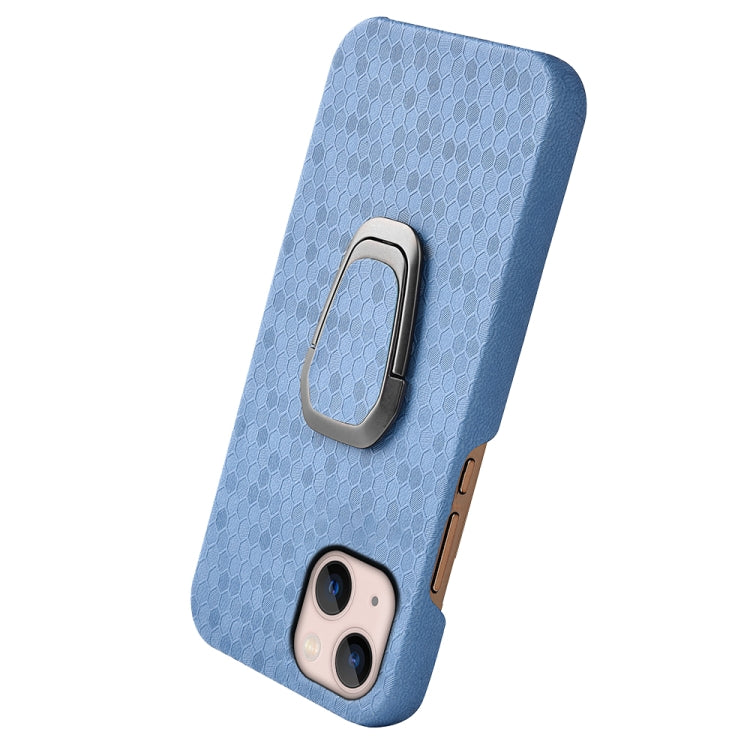 For  iPhone 14 Max Ring Holder Honeycomb PU Phone Case, For iPhone 14 Plus