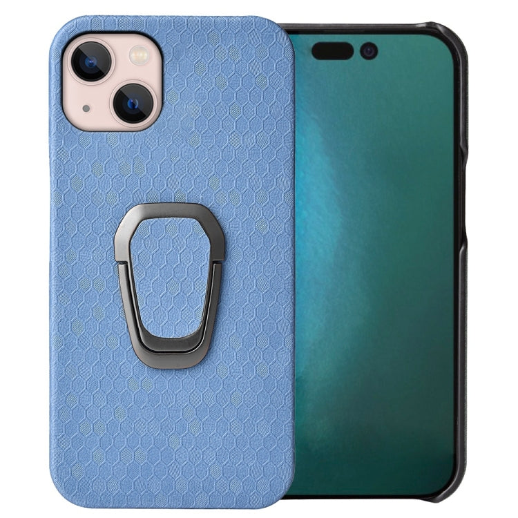 For  iPhone 14 Max Ring Holder Honeycomb PU Phone Case, For iPhone 14 Plus