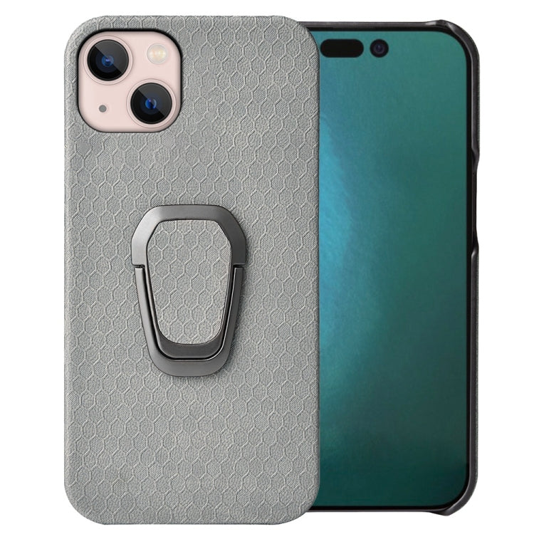 For  iPhone 14 Max Ring Holder Honeycomb PU Phone Case, For iPhone 14 Plus