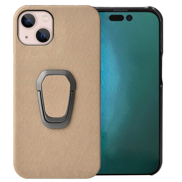 For  iPhone 14 Max Ring Holder Honeycomb PU Phone Case, For iPhone 14 Plus