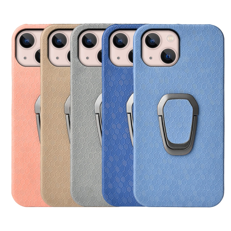 For  iPhone 14 Max Ring Holder Honeycomb PU Phone Case, For iPhone 14 Plus