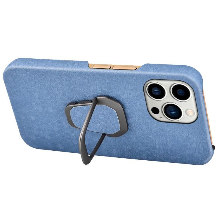 Ring Holder Honeycomb PU Phone Case For iPhone 14 Pro, For iPhone 14 Pro