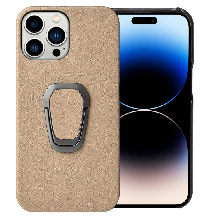 Ring Holder Honeycomb PU Phone Case For iPhone 14 Pro, For iPhone 14 Pro