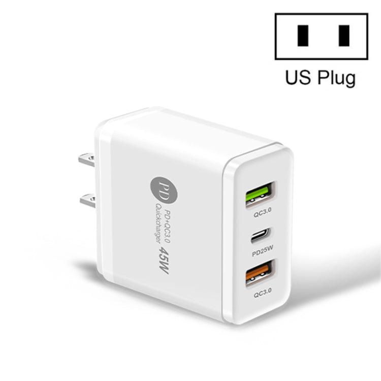 45W PD3.0 + 2 x QC3.0 USB Multi Port Quick Charger, US Plug, US Plug
