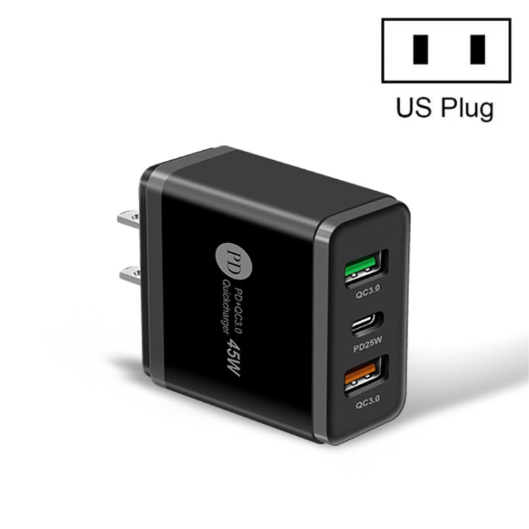 45W PD3.0 + 2 x QC3.0 USB Multi Port Quick Charger, US Plug, US Plug