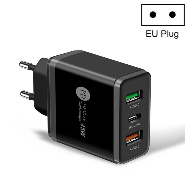 45W PD3.0 + 2 x QC3.0 USB Multi Port Quick Charger, EU Plug, EU Plug