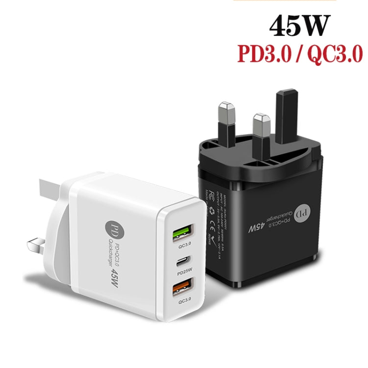 45W PD3.0 + 2 x QC3.0 USB Multi Port Quick Charger, UK Plug, UK Plug