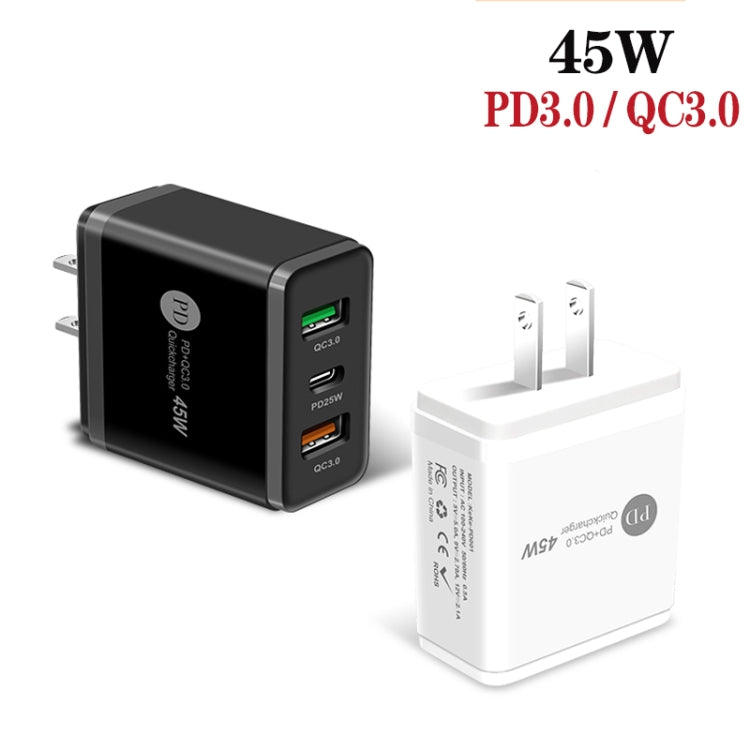 45W PD3.0 + 2 x QC3.0 USB Multi Port Charger with Type-C to 8 Pin Cable, US Plug, US Plug + Type-C to 8 Pin Cable