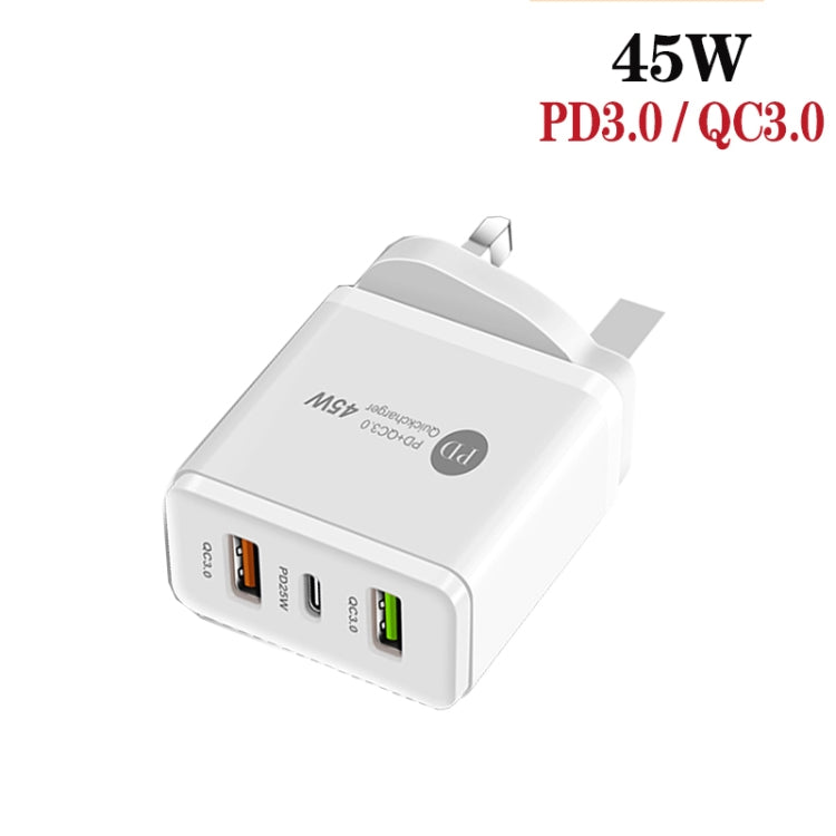 45W PD3.0 + 2 x QC3.0 USB Multi Port Charger with Type-C to 8 Pin Cable, UK Plug, UK Plug + Type-C to 8 Pin Cable
