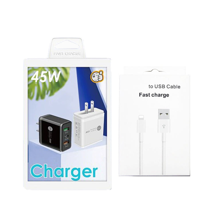 45W PD25W + 2 x QC3.0 USB Multi Port Charger with USB to 8 Pin Cable, US Plug, US Plug + USB to 8 Pin Cable