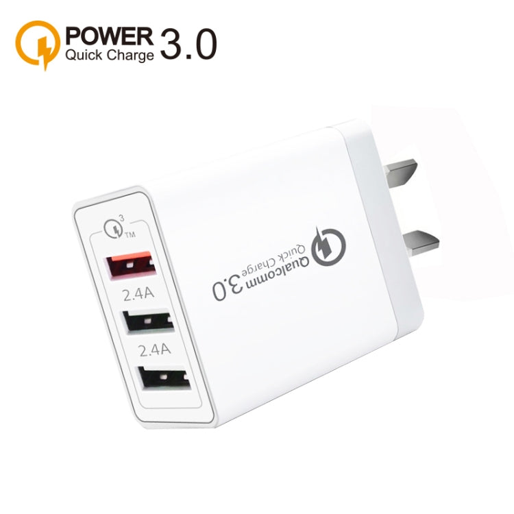SDC-30W QC3.0 USB + 2 x USB2.0 Port Quick Charger with USB to 8 Pin Cable, AU Plug, with 8 Pin Cable, AU Plug