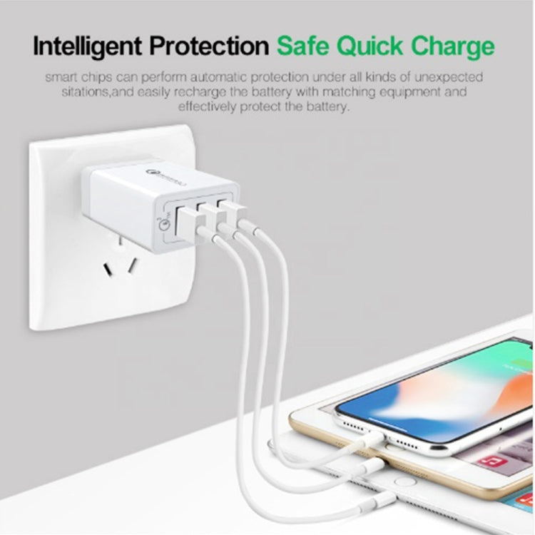 SDC-30W QC3.0 USB + 2 x USB2.0 Port Quick Charger with USB to 8 Pin Cable, AU Plug, with 8 Pin Cable, AU Plug