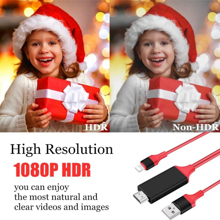 Câble adaptateur 8 broches vers HDMI 1080P de 2 m, compatible avec iPhone, adaptateur HDMI 8 broches