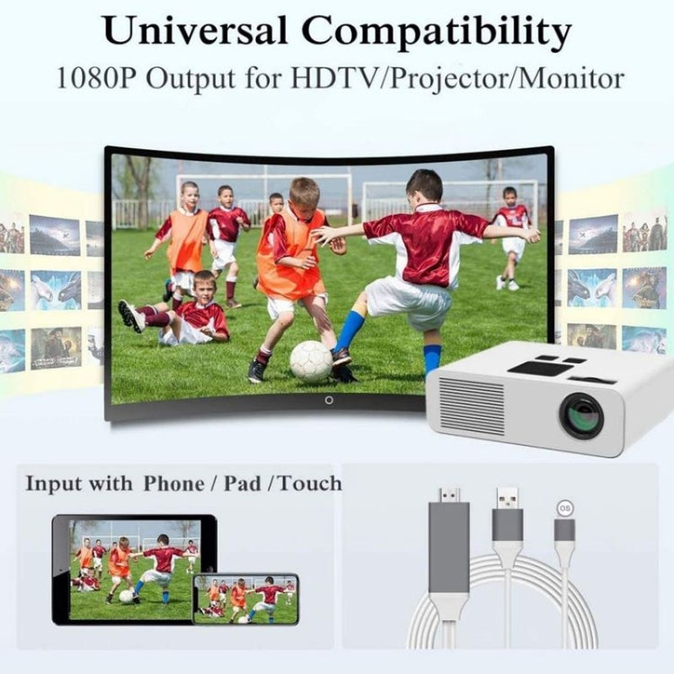 Câble adaptateur 8 broches vers HDMI 1080P de 2 m, compatible avec iPhone, adaptateur HDMI 8 broches