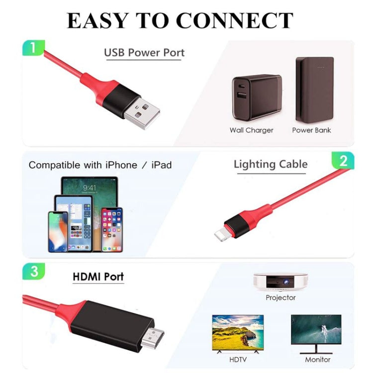 Câble adaptateur 8 broches vers HDMI 1080P de 2 m, compatible avec iPhone, adaptateur HDMI 8 broches