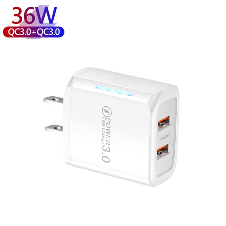 36W Dual Port QC3.0 USB Mobile Phone Charger Dual 18W Output, US Plug, US Plug