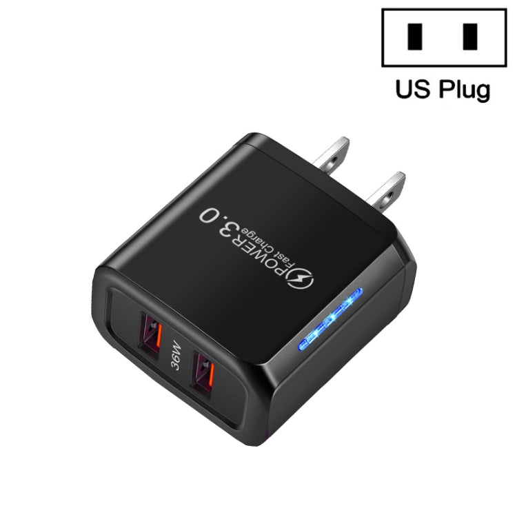 36W Dual Port QC3.0 USB Mobile Phone Charger Dual 18W Output, US Plug, US Plug