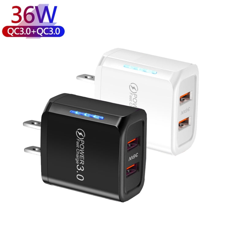36W Dual Port QC3.0 USB Mobile Phone Charger Dual 18W Output, US Plug, US Plug