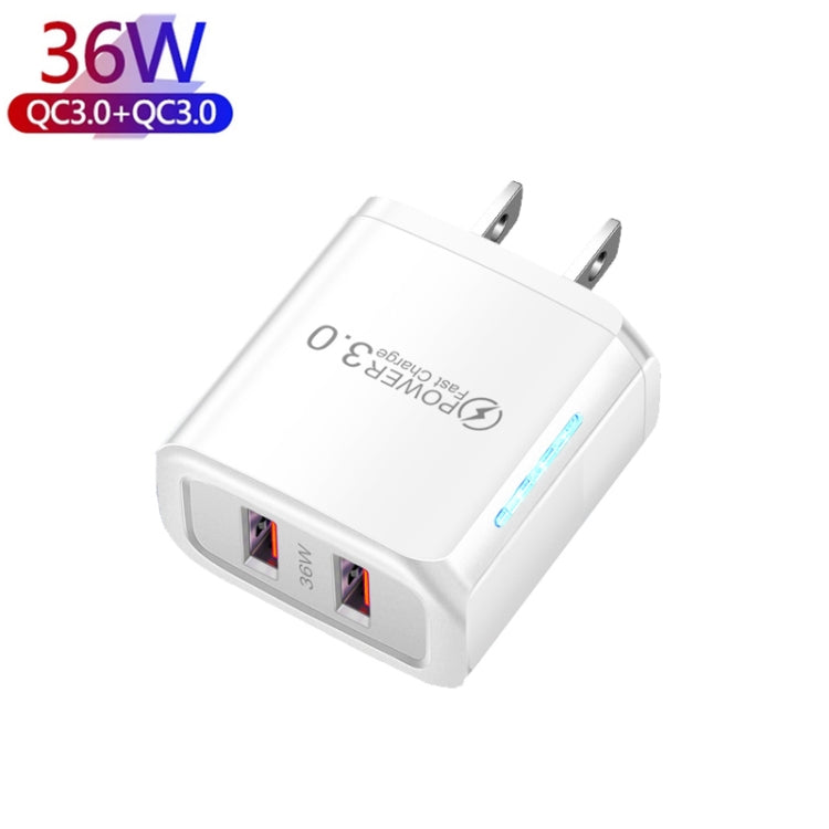 36W Dual Port QC3.0 USB Charger with 3A USB to 8 Pin Data Cable, US Plug, US Plug + USB to 8 Pin Cable