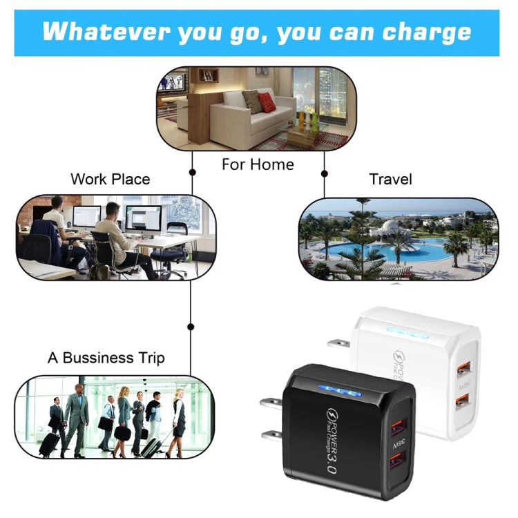 36W Dual Port QC3.0 USB Charger with 3A USB to 8 Pin Data Cable, US Plug, US Plug + USB to 8 Pin Cable