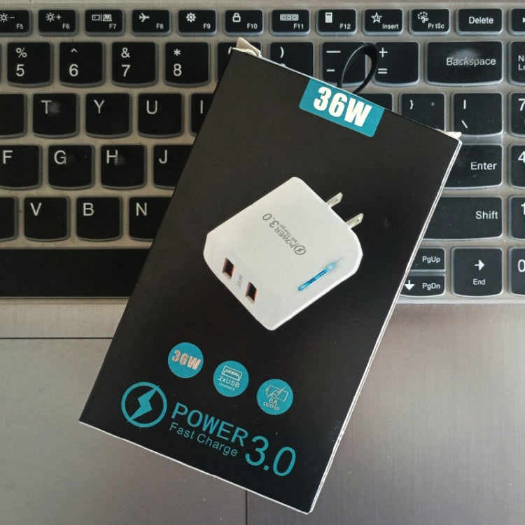 36W Dual Port QC3.0 USB Charger with 3A USB to 8 Pin Data Cable, US Plug, US Plug + USB to 8 Pin Cable