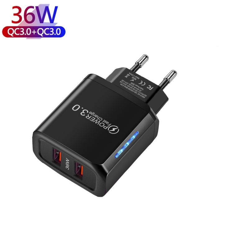 36W Dual Port QC3.0 USB Charger with 3A USB to 8 Pin Data Cable, EU Plug, EU Plug + USB to 8 Pin Cable