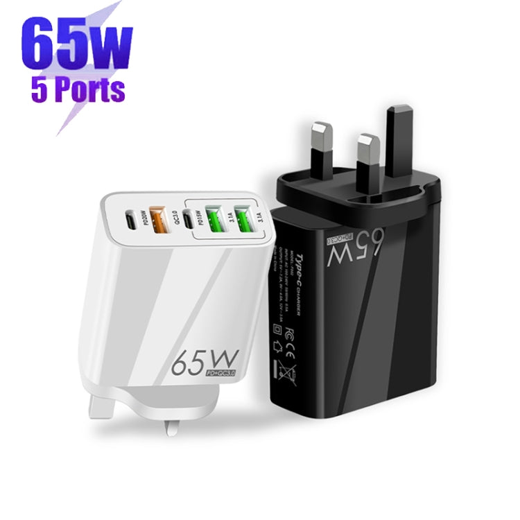 65W Dual PD Type-C + 3 x USB Multi Port Charger for Phone and Tablet PC, UK Plug, UK Plug