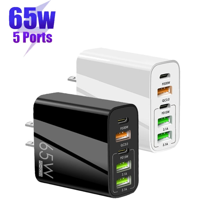 65W Dual PD Type-C + 3 x USB Multi Port Charger with 3A USB to 8 Pin Data Cable, US Plug, US Plug + USB to 8 Pin Cable