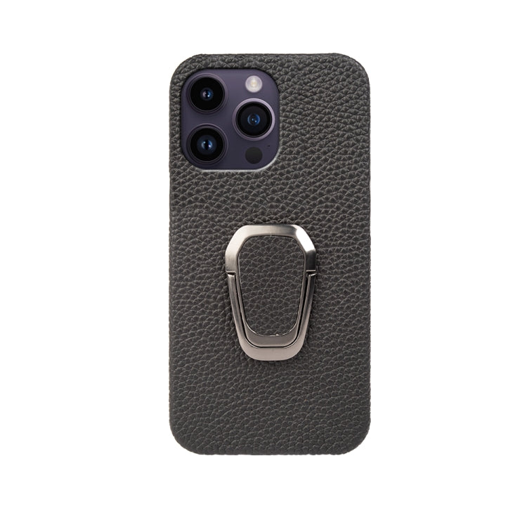 For iPhone 14 Pro Max Ring Holder Litchi Texture Genuine Leather Phone Case, For iPhone 14 Pro Max
