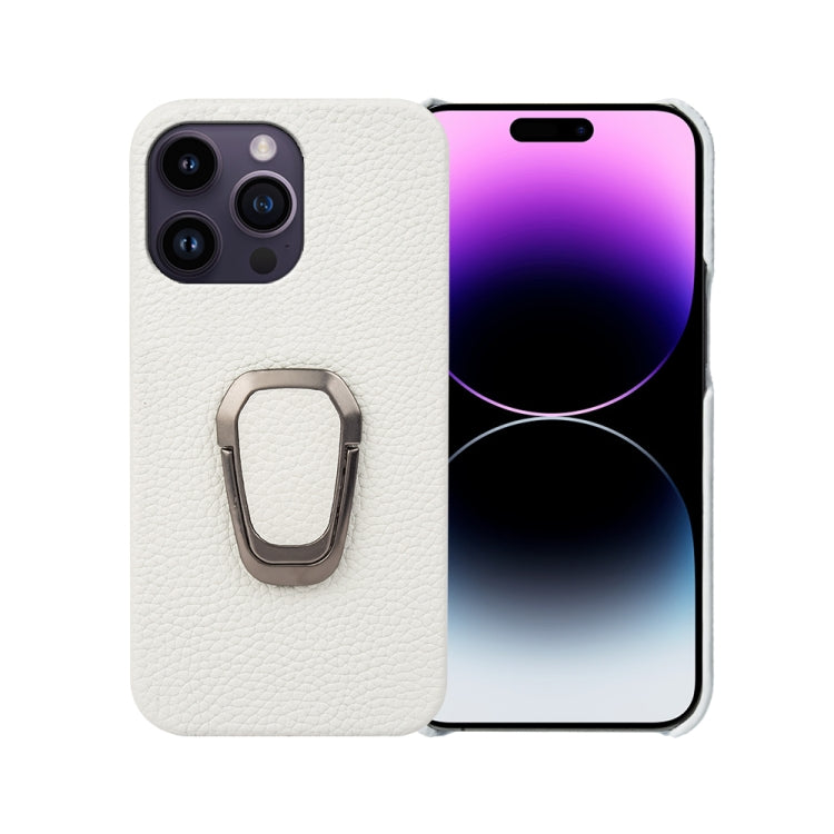 For iPhone 14 Pro Max Ring Holder Litchi Texture Genuine Leather Phone Case, For iPhone 14 Pro Max