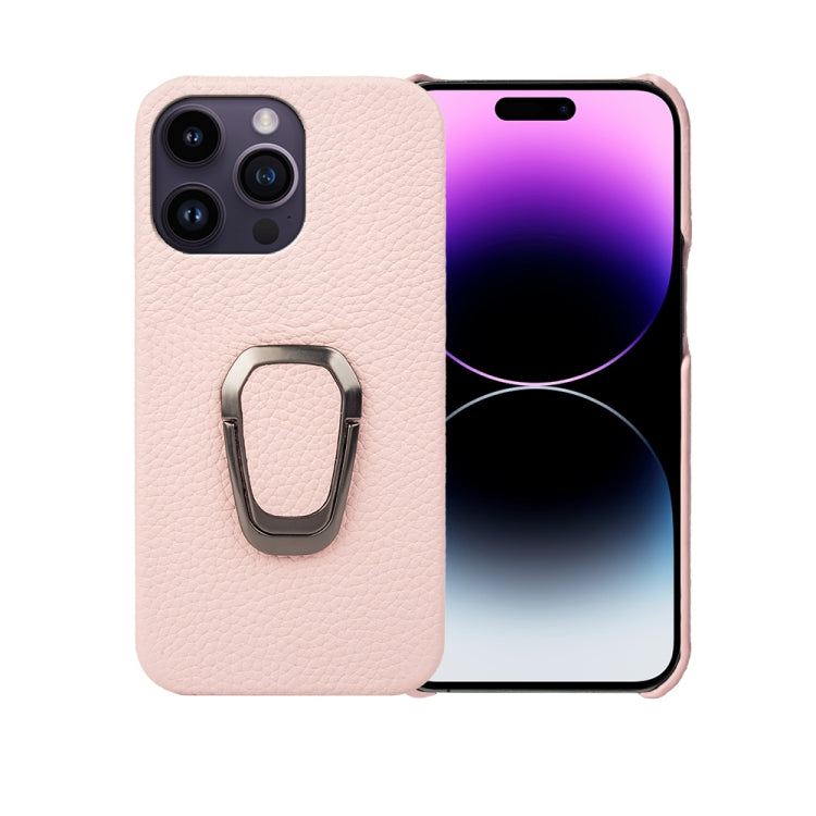 For iPhone 14 Pro Max Ring Holder Litchi Texture Genuine Leather Phone Case, For iPhone 14 Pro Max