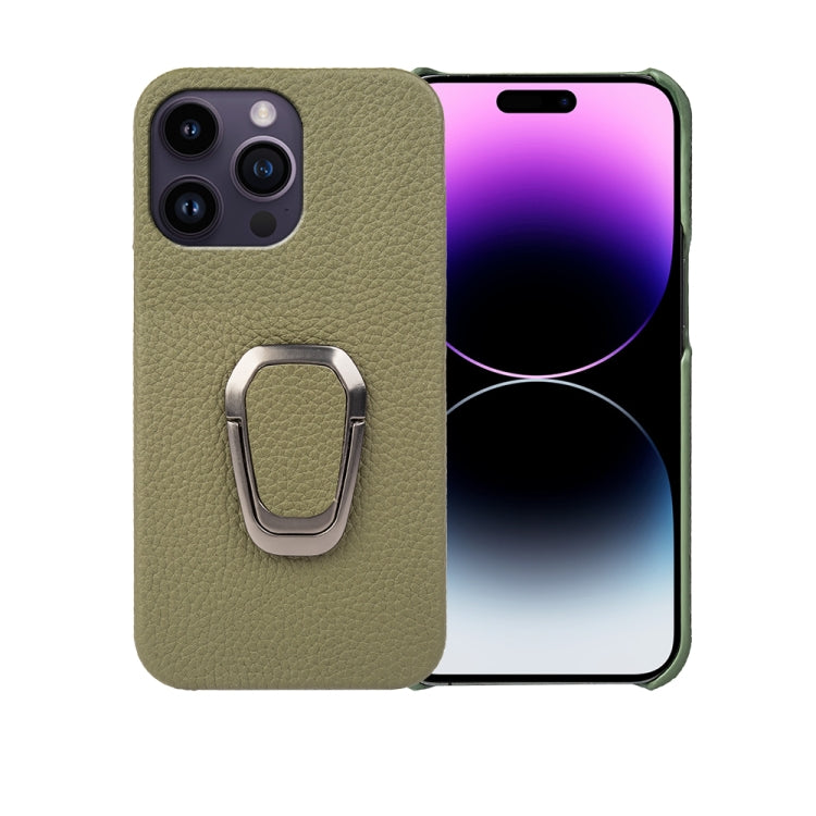 For iPhone 14 Pro Max Ring Holder Litchi Texture Genuine Leather Phone Case, For iPhone 14 Pro Max