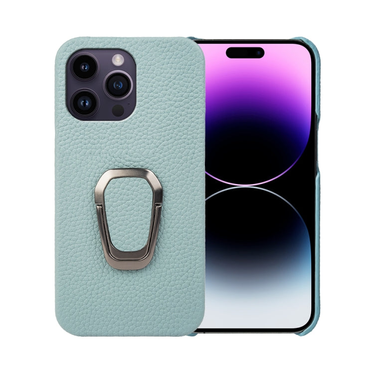 For iPhone 14 Pro Max Ring Holder Litchi Texture Genuine Leather Phone Case, For iPhone 14 Pro Max