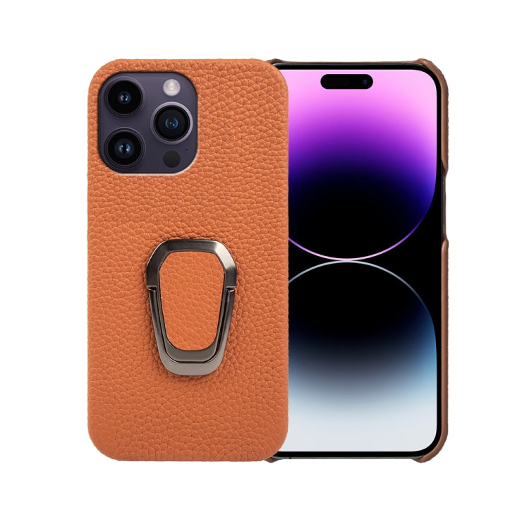 For iPhone 14 Pro Max Ring Holder Litchi Texture Genuine Leather Phone Case, For iPhone 14 Pro Max