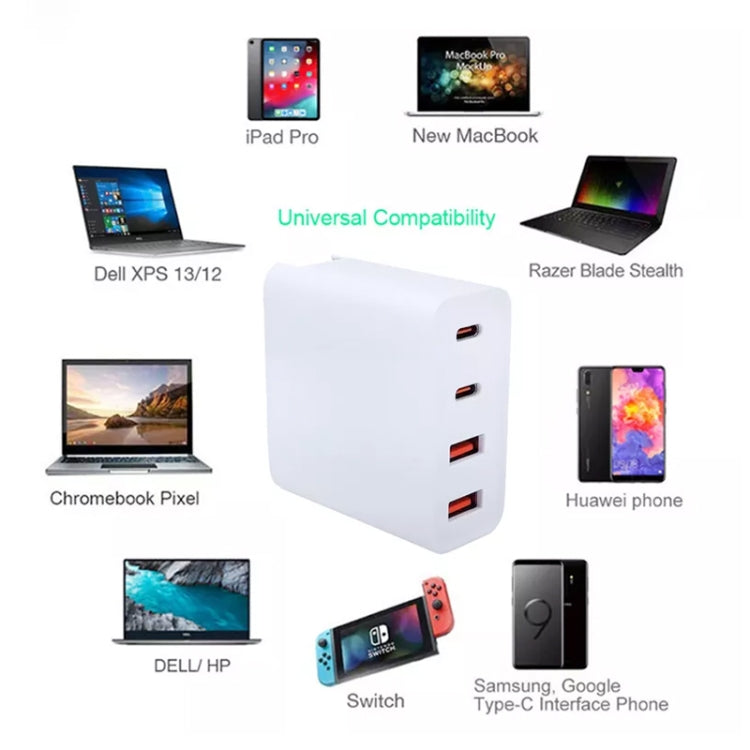 GaN 100W Dual USB+Dual USB-C/Type-C Multi Port Charger with  1.8m Type-C to MagSafe 1 / L Header Data Cable, US Plug, US / EU Plug, US / UK Plug, US / AU Plug, US / EU / UK Plug, US / EU / UK / AU Plug