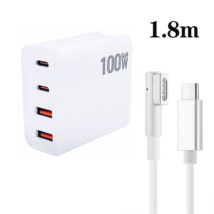 GaN 100W Dual USB+Dual USB-C/Type-C Multi Port Charger with  1.8m Type-C to MagSafe 1 / L Header Data Cable, US Plug, US / EU Plug, US / UK Plug, US / AU Plug, US / EU / UK Plug, US / EU / UK / AU Plug