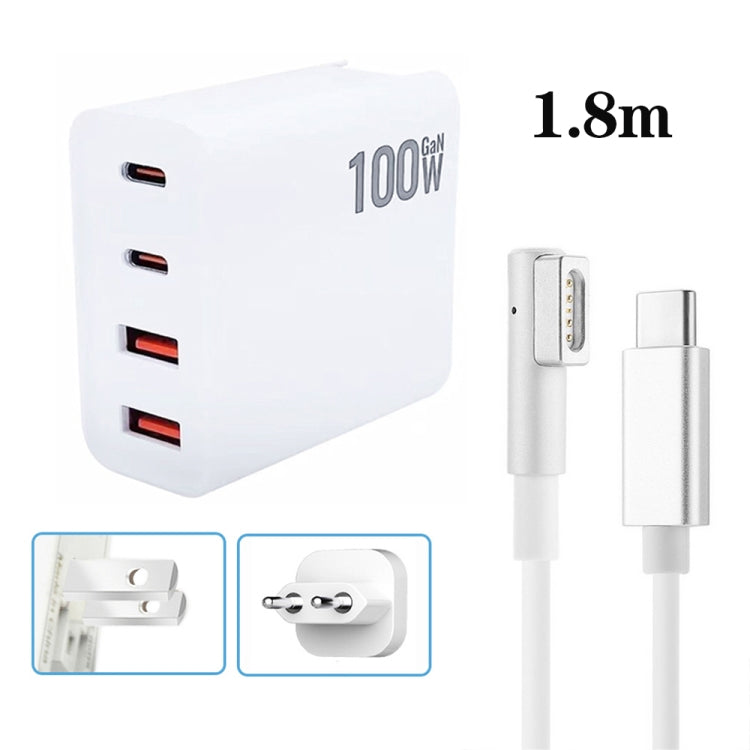 GaN 100W Dual USB+Dual USB-C/Type-C Multi Port Charger with  1.8m Type-C to MagSafe 1 / L Header Data Cable, US Plug, US / EU Plug, US / UK Plug, US / AU Plug, US / EU / UK Plug, US / EU / UK / AU Plug