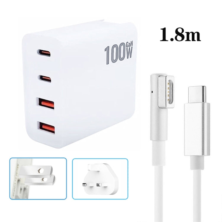GaN 100W Dual USB+Dual USB-C/Type-C Multi Port Charger with  1.8m Type-C to MagSafe 1 / L Header Data Cable, US Plug, US / EU Plug, US / UK Plug, US / AU Plug, US / EU / UK Plug, US / EU / UK / AU Plug