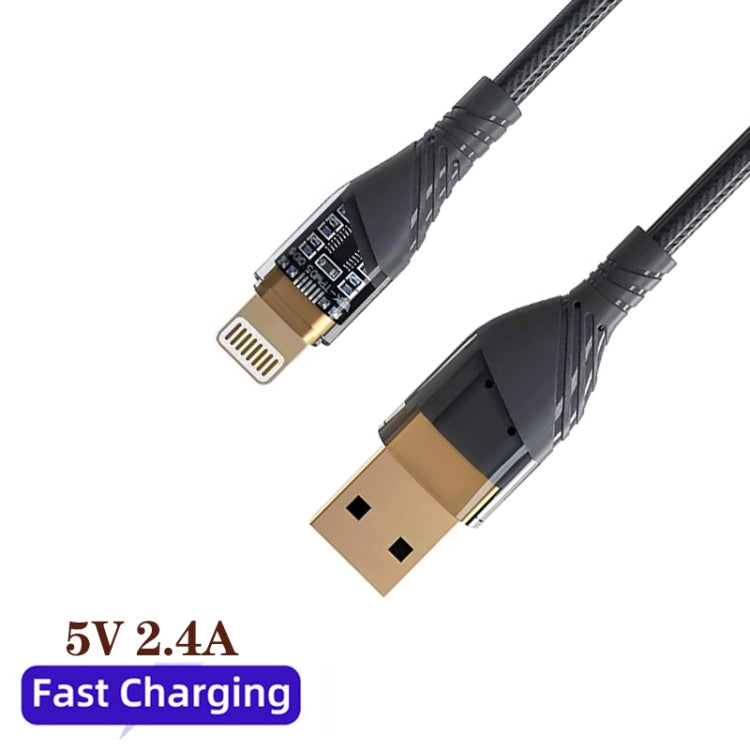 Câble de données de charge rapide transparent USB vers 8 broches 2,4 A, longueur : 1 m, USB vers 8 broches