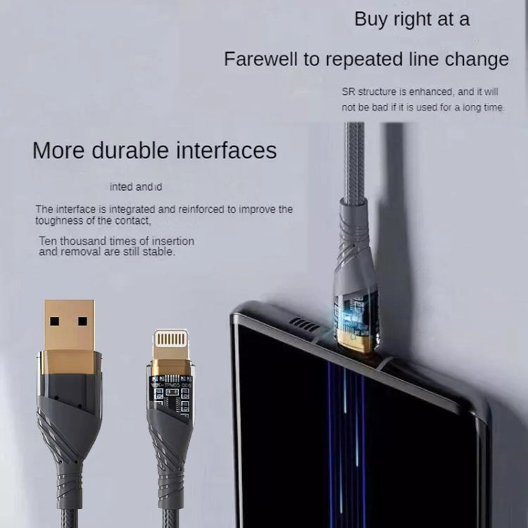 Câble de données de charge rapide transparent USB vers 8 broches 2,4 A, longueur : 1 m, USB vers 8 broches