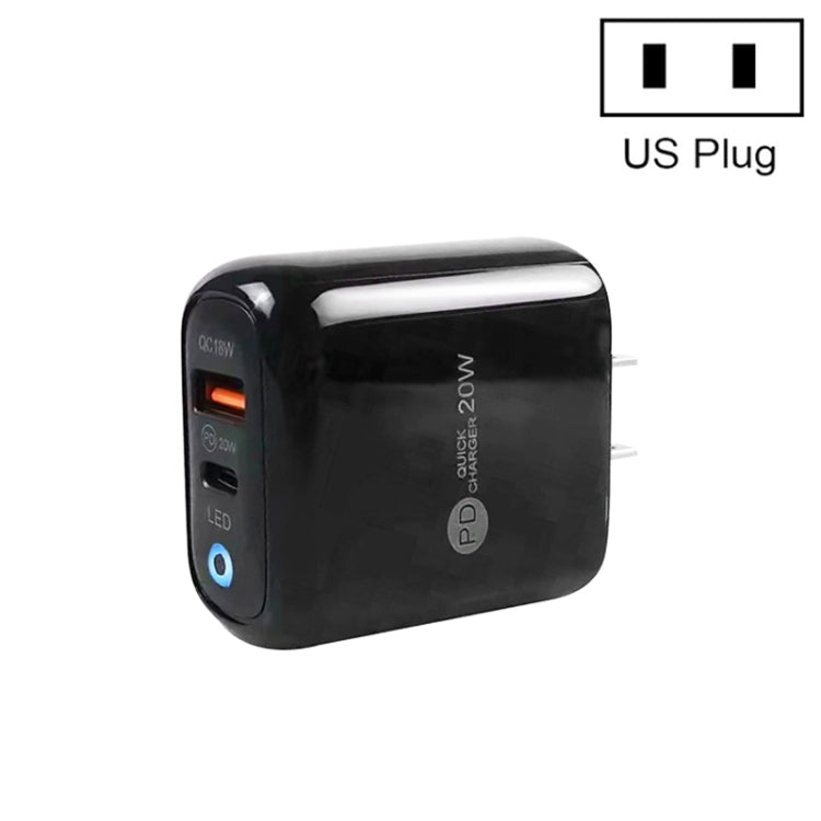 PD04 PD20W + QC18W Mobile Phone Charger with LED Indicator, US Plug, US Plug