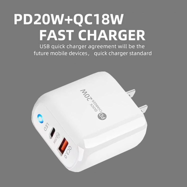 PD04 PD20W + QC18W Mobile Phone Charger with LED Indicator, US Plug, US Plug
