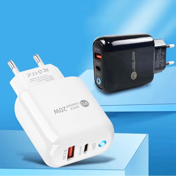 PD04 PD20W + QC18W Mobile Phone Charger with LED Indicator, EU Plug, EU Plug