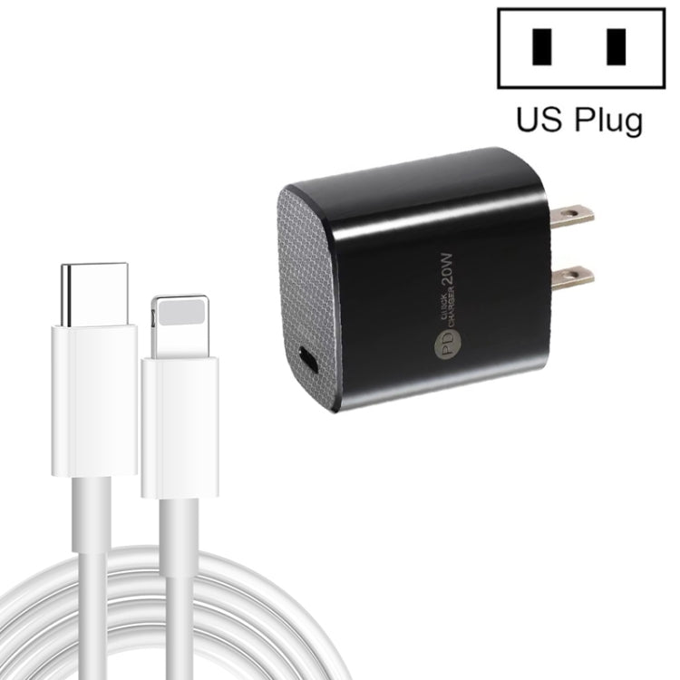Chargeur rapide PD11 PD3.0 USB-C / Type-C 20 W avec câble de données Type-C vers 8 broches de 1 m, prise américaine, prise américaine + câble Type-C vers 8 broches