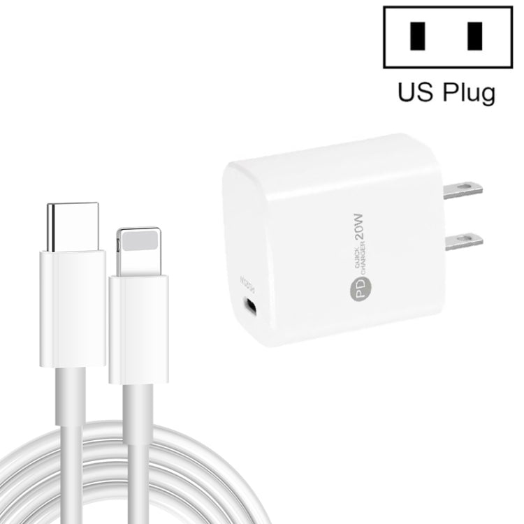 PD11 Single PD3.0 USB-C / Type-C 20W Fast Charger with 1m Type-C to 8 Pin Data Cable, US Plug, US Plug + Type-C to 8 Pin Cable