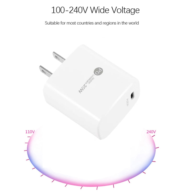 Chargeur rapide PD11 PD3.0 USB-C / Type-C 20 W avec câble de données Type-C vers 8 broches de 1 m, prise américaine, prise américaine + câble Type-C vers 8 broches